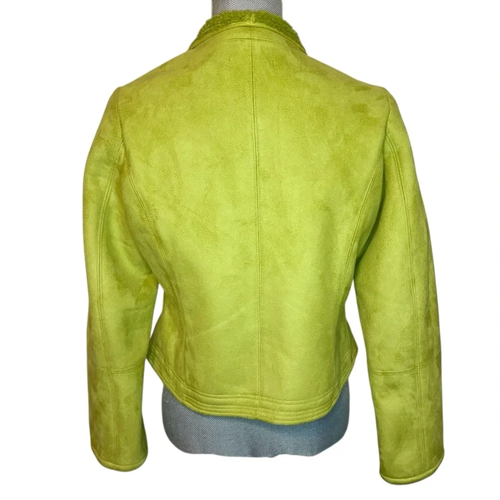 Kial Lime Green Faux Suede Sherpa Statement Moto Jacket - Picture 3 of 7